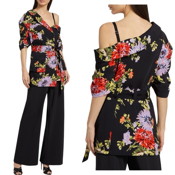 Cinq à Sept Katie Floral Wrap Off the Shoulder Chrysanthemum Jacket Blazer NEW - Picture 6 of 16